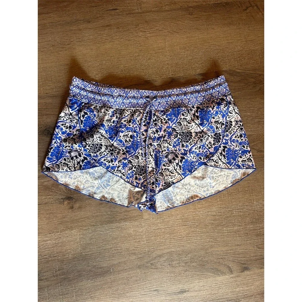 Athleta Swim Board Shorts Womens Size M Blue Floral Drawstring Lined